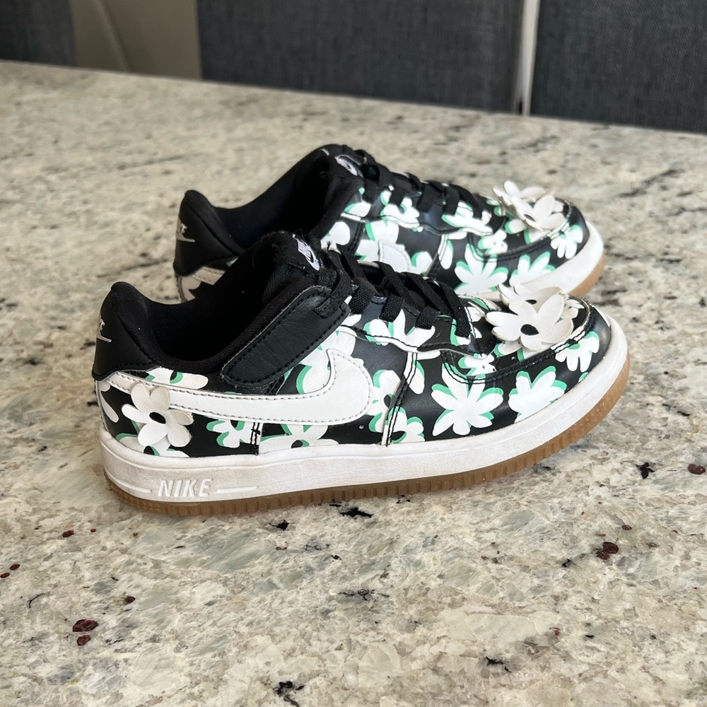 Nike Air Force One Kids Black and White Floral Sneakers